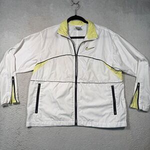 Vintage Y2K Nike Windbreaker Jacket Womens L White Neon Yellow Spellout‎ Swoosh